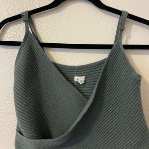 Aerie Ribbed Knit Wrap Top in Sage